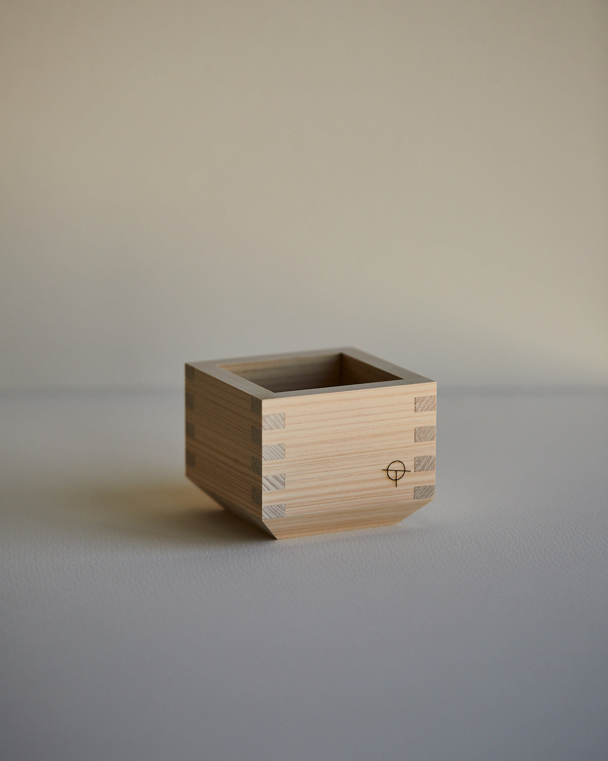 Square Hinoki sake cup by Ted ODonnell, bare Japanese cypress