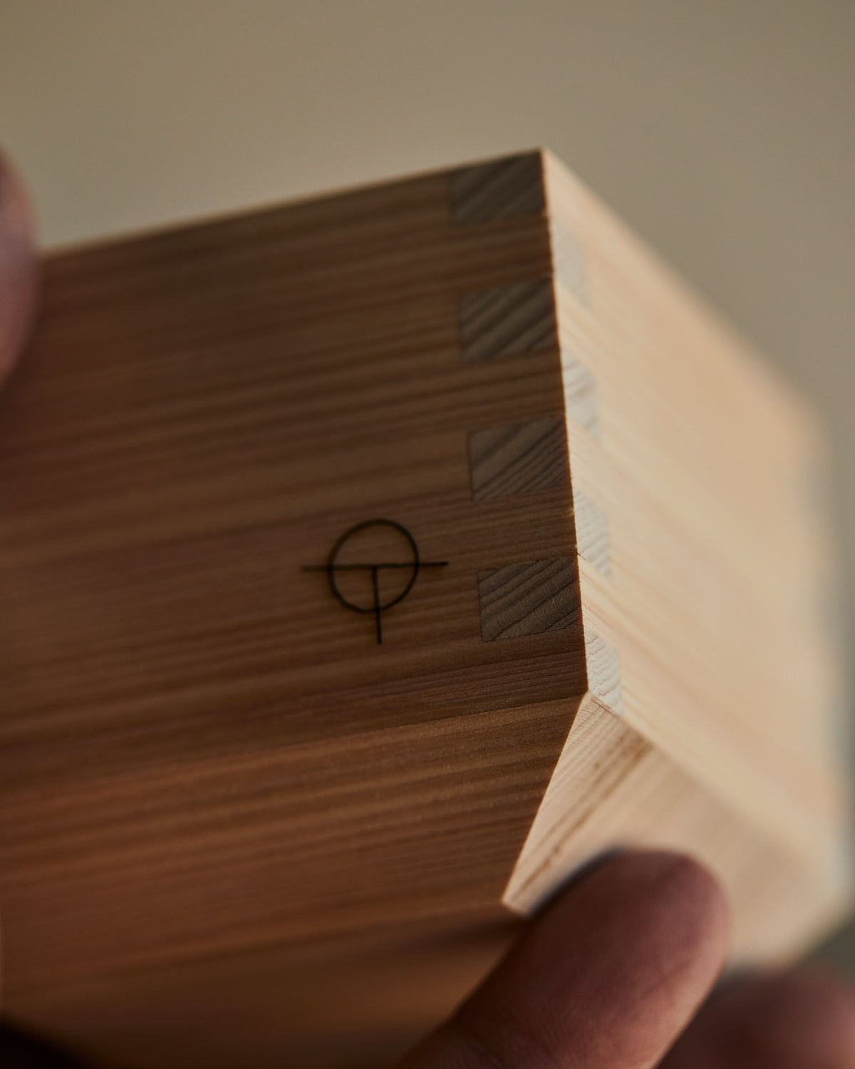 Ted ODonnell mark on the side of a Hinoki sake cup